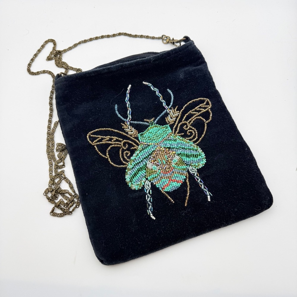 Beaded Beetle Velvet Boho Purse America & Beyond Crossbody Bag Womens Black